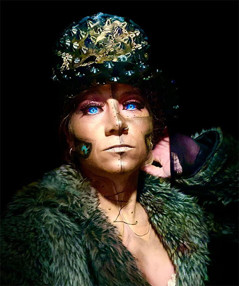 Selbstbildnis Romy Neumann geschminkt mit grünen Elementen